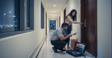 Emergency locksmith helping Dubai resident after being locked out at night
