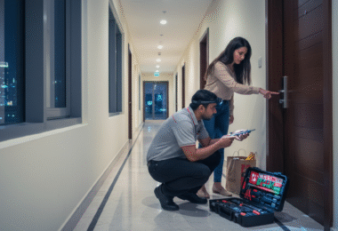 Emergency locksmith helping Dubai resident after being locked out at night