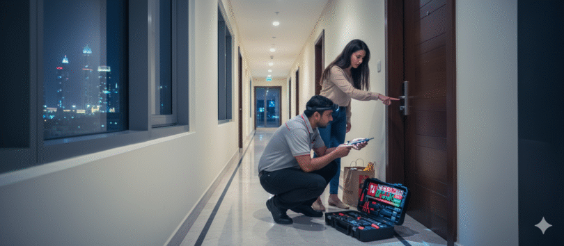 Emergency locksmith helping Dubai resident after being locked out at night